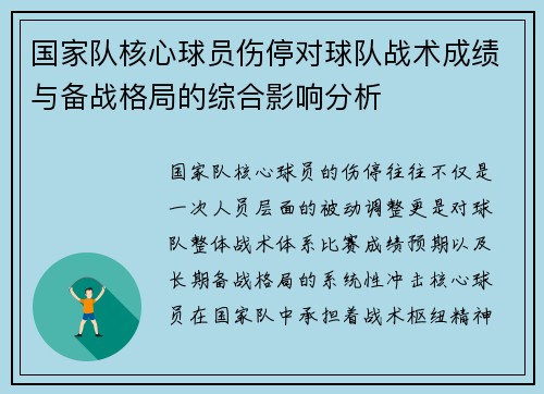 国家队核心球员伤停对球队战术成绩与备战格局的综合影响分析